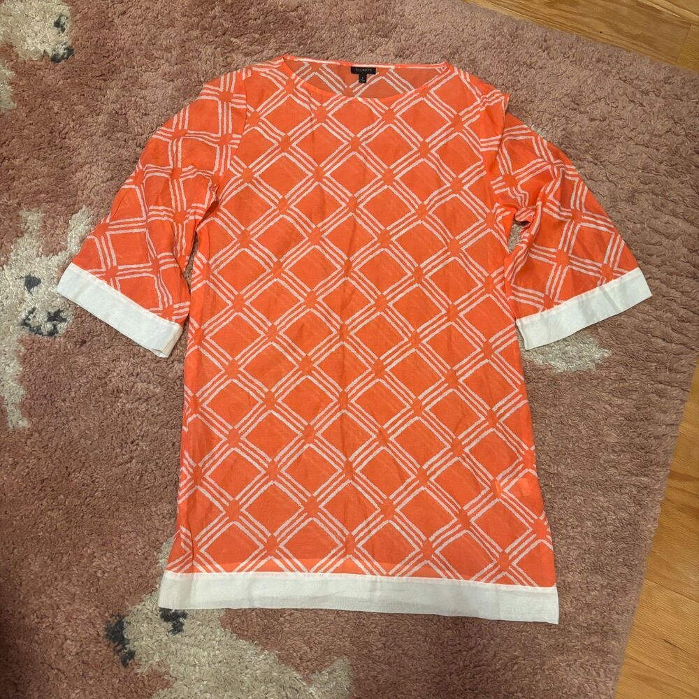 Talbots Cotton-Silk Blend Tunic Top - Lightweight Coral/White Womens Sz Small - Picture 2 of 7